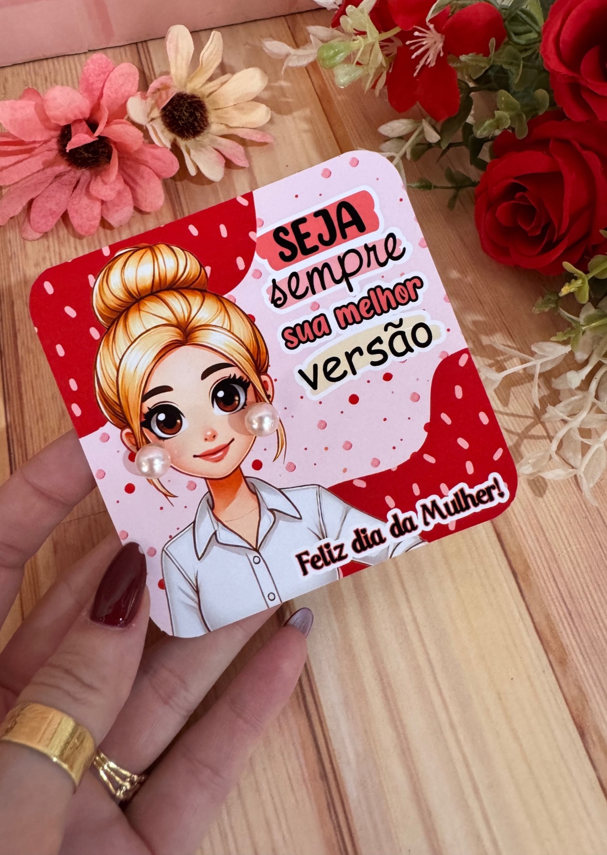 Card com Brinco de Pérola - Dia da Mulher