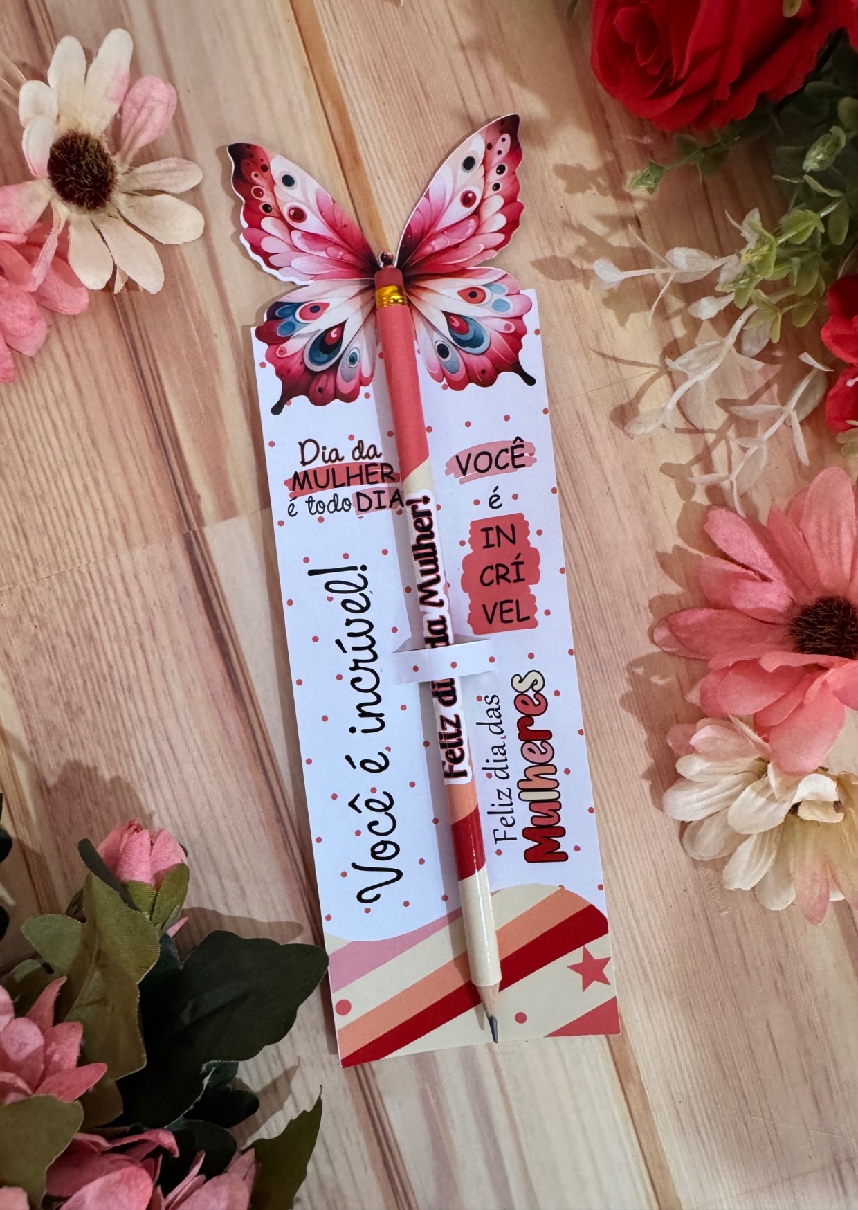 Card com Lápis Personalizado - Dia da Mulher
