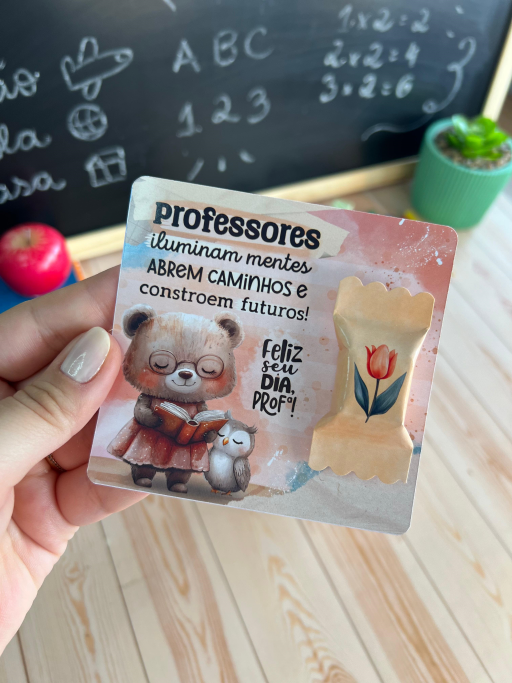 Card com bala personalizado para o dia dos professores